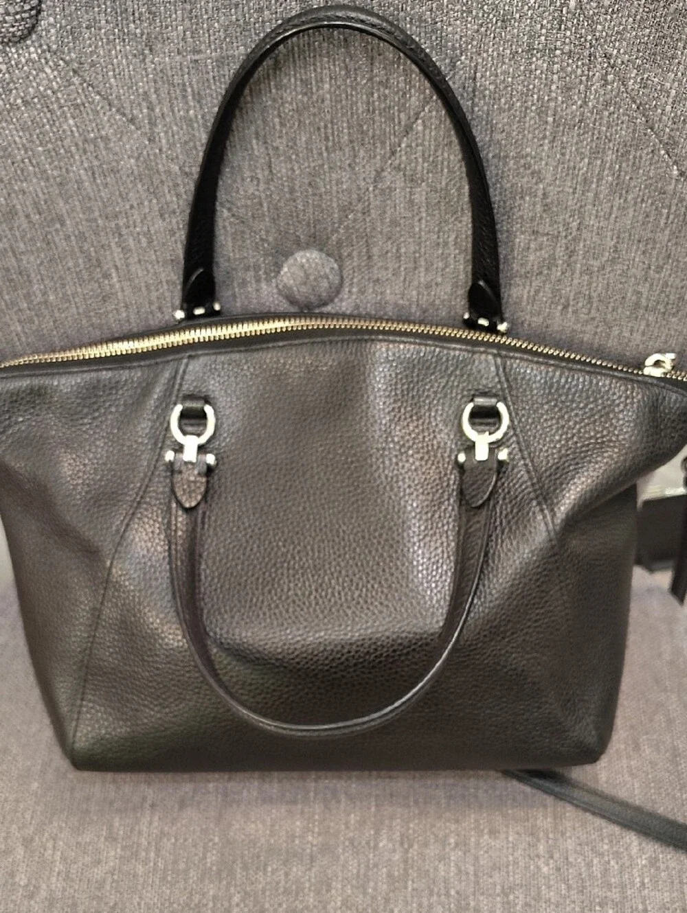 Coach Black Pebbled Leather Tote with Detachable Crossbody Strap